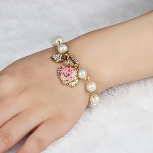 Pearl Crystal Love Heart Bangle Bracelet