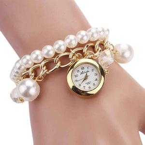 Women Pearl Rhinestone Bracelet Wrist Watch