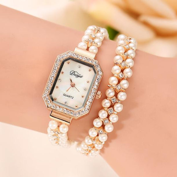 Gold Pearl Bracelet Wristwatch